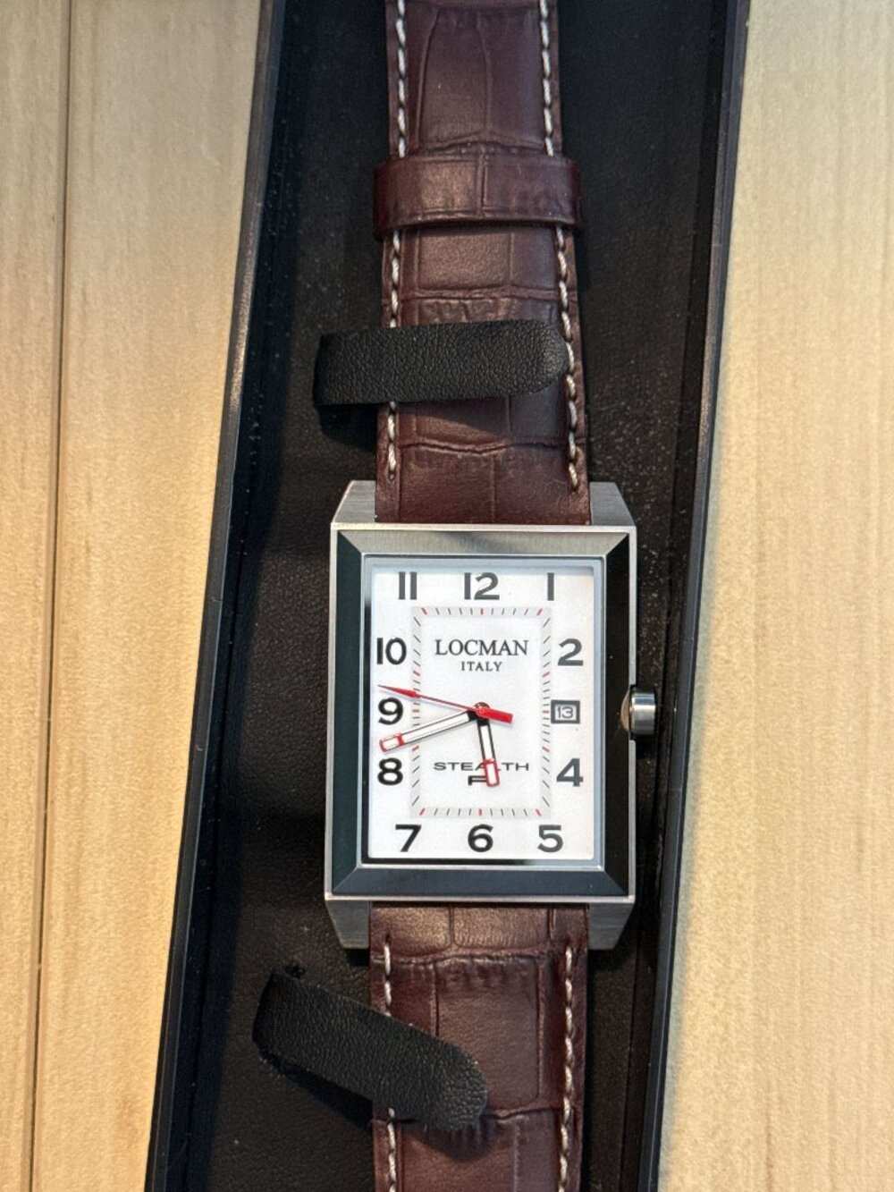 Locman Italy Stealth Watch NOS Box Warranty Tag Brown Leather Ref 024000 NWT